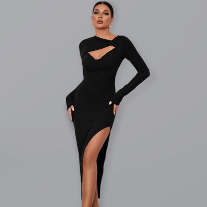 Womens Long Sleeve Angled Neckline Dress SIZE S-XL
